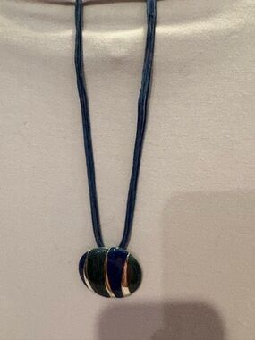 Blue and Green Enamel Pendant Necklace - Women's Jewelry